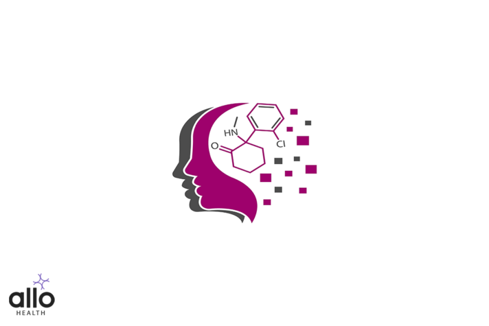 Creative brain growing, ketamine molecule and mind enhancing vector illustration